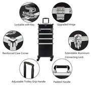 Professional 4-in-1 Rolling Makeup Trolley Case with Lock & Drawers